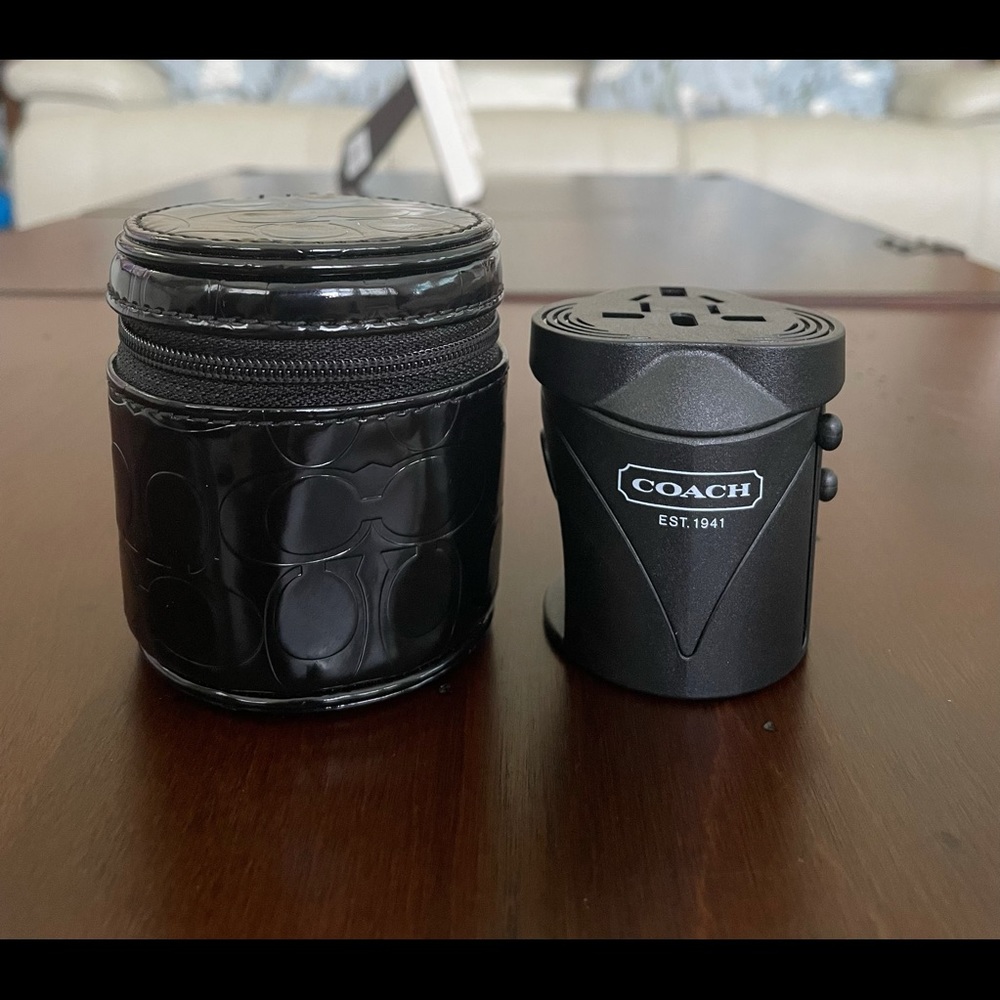 Coach Black Leather World Travel Adapter